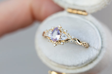 Briar rose three stone with pear lavender sapphire
