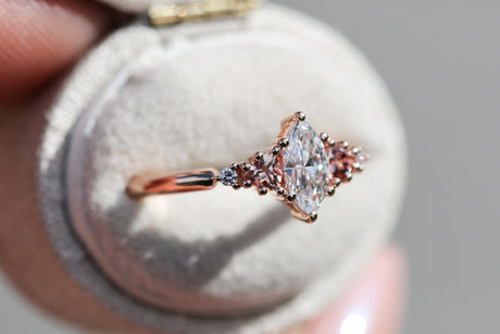Harbor setting with marquise lab diamond and peach sapphire