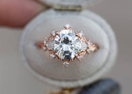 Briar rose three stone with 10x8mm moissanite center