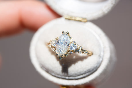 Briar rose three stone with 10x5mm marquise moissanite