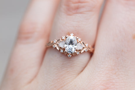 Briar rose three stone with 7x5mm oval moissanite