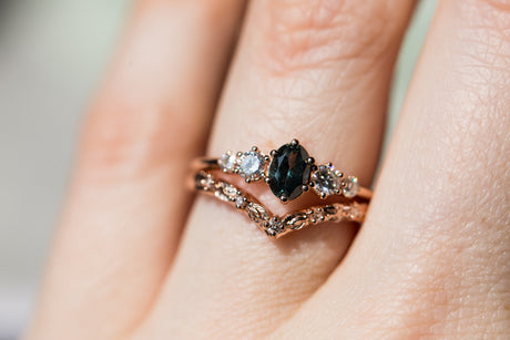 Chevron leaf diamond wedding band