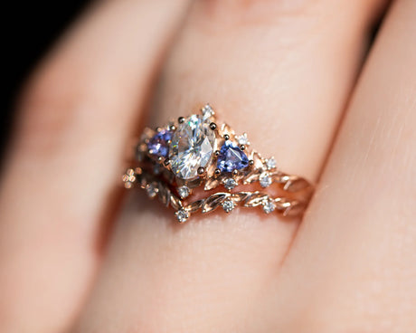 Chevron leafy diamond wedding band
