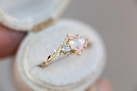 Briar rose three stone with oval lab light pink sapphire