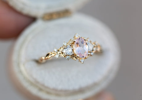 Briar rose three stone with oval lab light pink sapphire