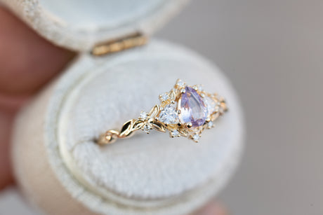 Briar rose three stone with pear lavender sapphire