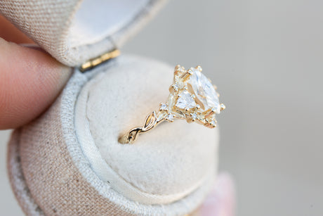 Briar rose three stone with 8x4mm marquise moissanite