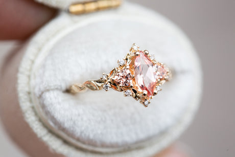 Briar rose three stone with marquise peach sapphire