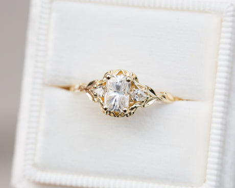 Wisteria setting with 6x4mm white moissanite