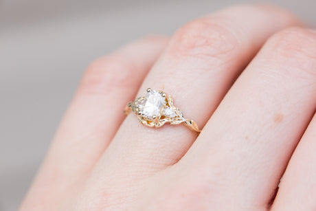 Wisteria setting with 6x4mm white moissanite
