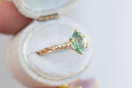 Rowan setting with oval lab green sapphire