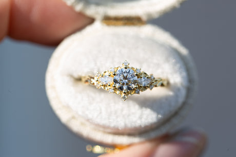 Briar rose three stone with round lab diamond