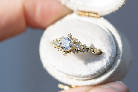 Briar rose three stone with round lab diamond