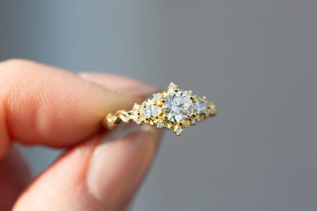 Briar rose three stone with round lab diamond
