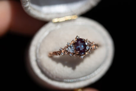 Briar rose three stone with oval alexandrite