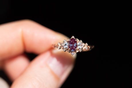 Briar rose three stone with oval alexandrite