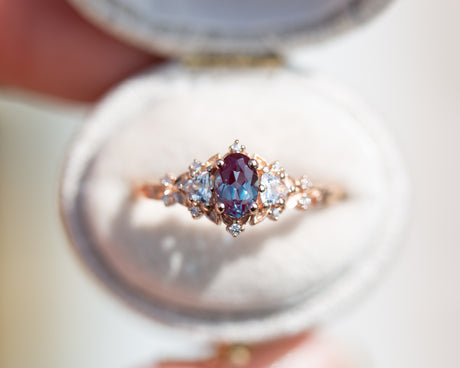 Briar rose three stone with oval alexandrite