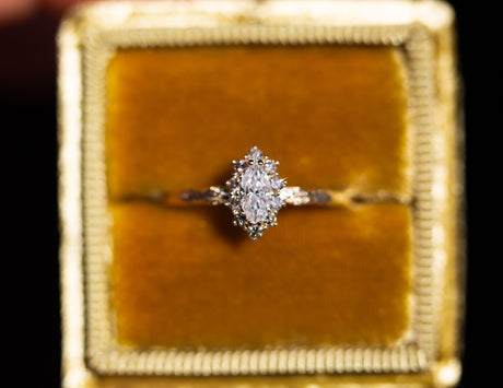 Midsummer Petite setting with marquise center and champagne diamonds