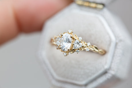 Briar rose three stone with oval moissanite (fairy queen ring)