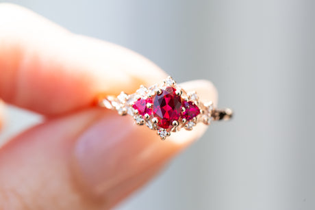 Briar rose three stone with lab ruby