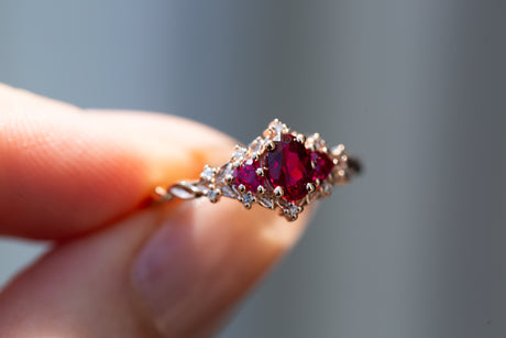 Briar rose three stone with lab ruby