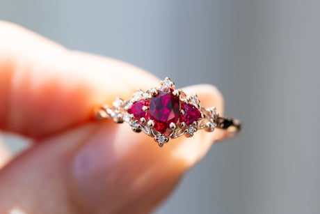 Briar rose three stone with lab ruby
