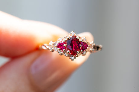 Briar rose three stone with lab ruby