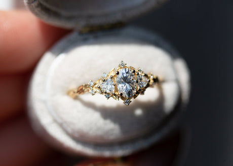 Briar rose three stone with oval moissanite (fairy queen ring)