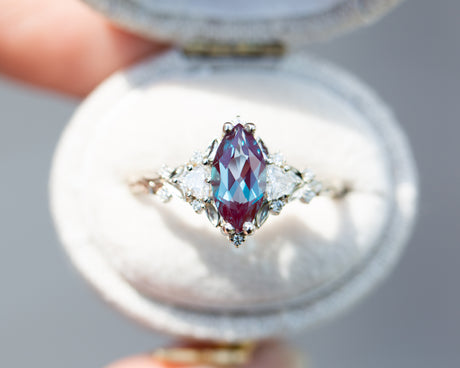 Briar rose three stone with marquise alexandrite
