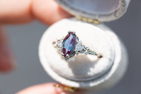 Briar rose three stone with marquise alexandrite