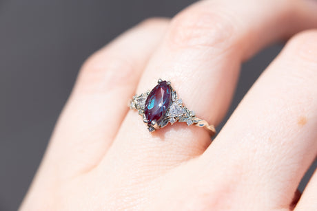 Briar rose three stone with marquise alexandrite