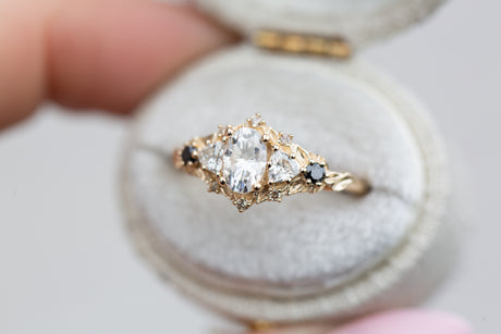Briar rose five stone with moissanite and black diamonds