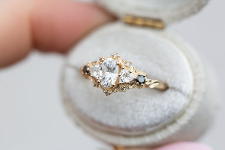 Briar rose five stone with moissanite and black diamonds