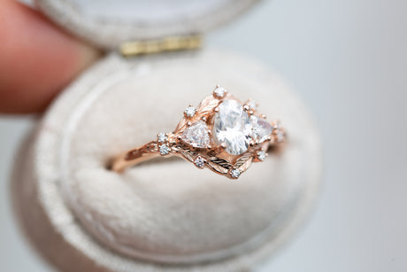 Woodland three stone with 6x4mm oval moissanite
