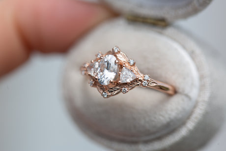 Woodland three stone with 6x4mm oval moissanite