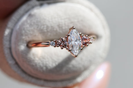 Harbor setting with marquise lab diamond and peach sapphire