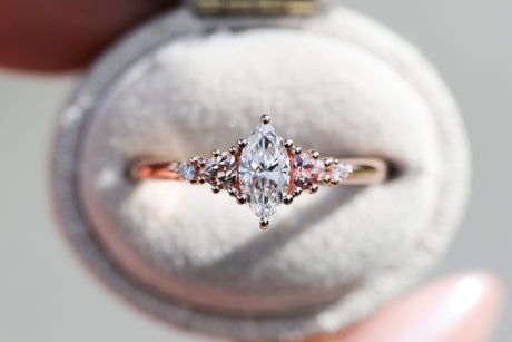 Harbor setting with marquise lab diamond and peach sapphire
