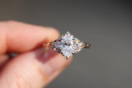 Briar Rose Three Stone with 1.2ct Oval Lab Diamond and Mint Diamond Accents