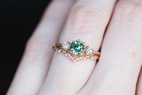 Chevron leafy diamond wedding band
