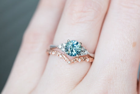 Chevron leafy diamond wedding band